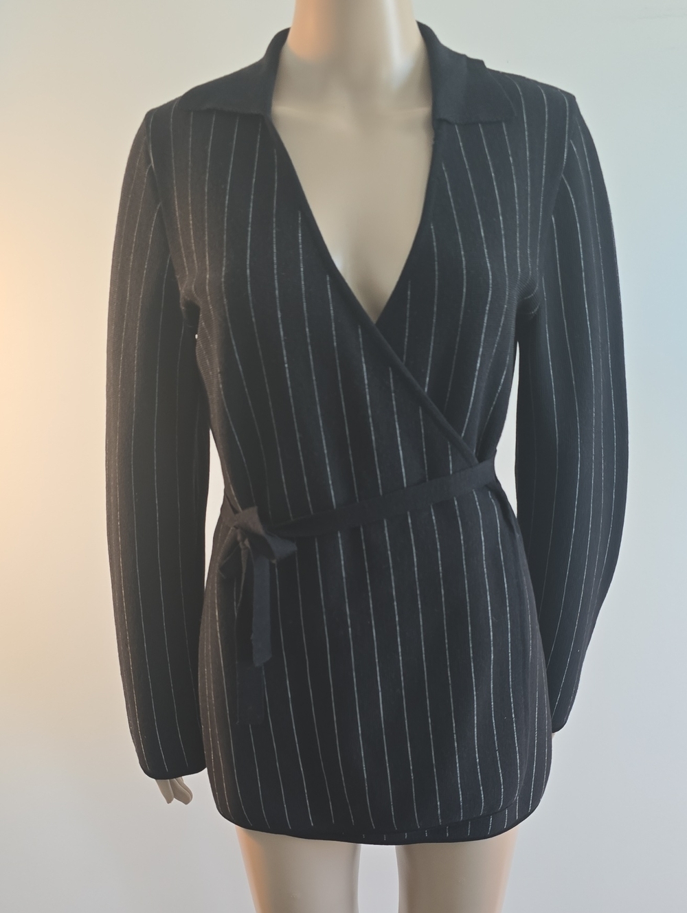 Vintage Fendi Black Pinstripe Wrap Sweater